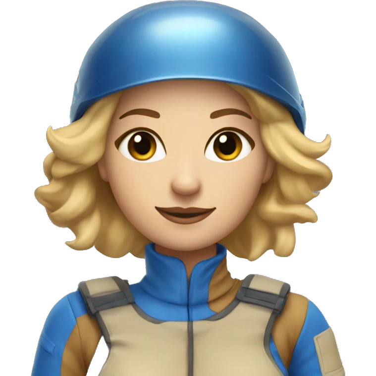 Pretty Honey blonde woman fair skin in blue helmet and blue flight jumpsuit  emoji
