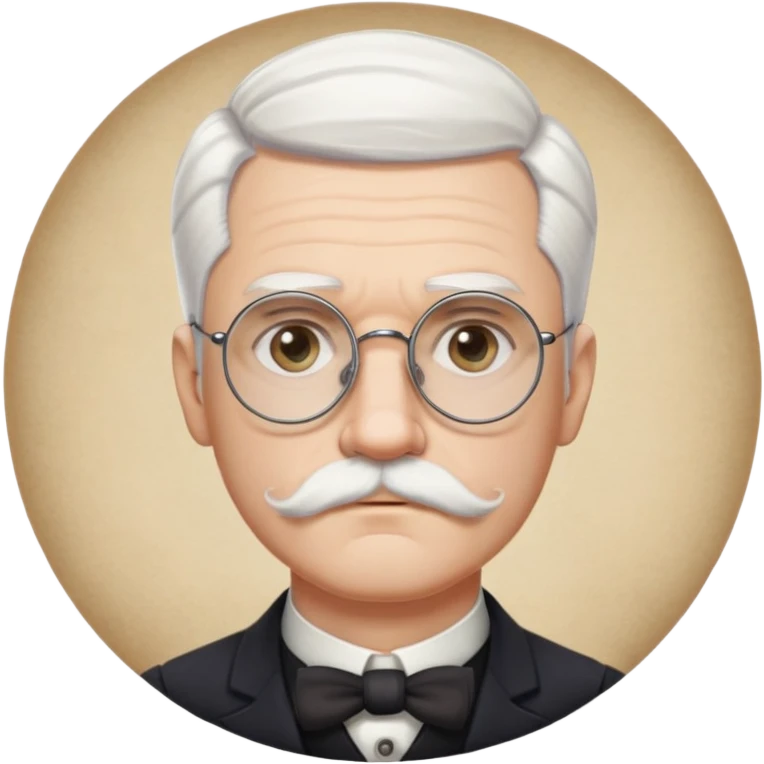 Hair: Likely a neat, early 1900s style haircut, possibly parted to the side.
Facial Hair: He had a mustache in some photos.
Eyesight: He wore round or oval glasses.
Demeanor: He often had a serious, thoughtful expression, white hair and white mustache emoji