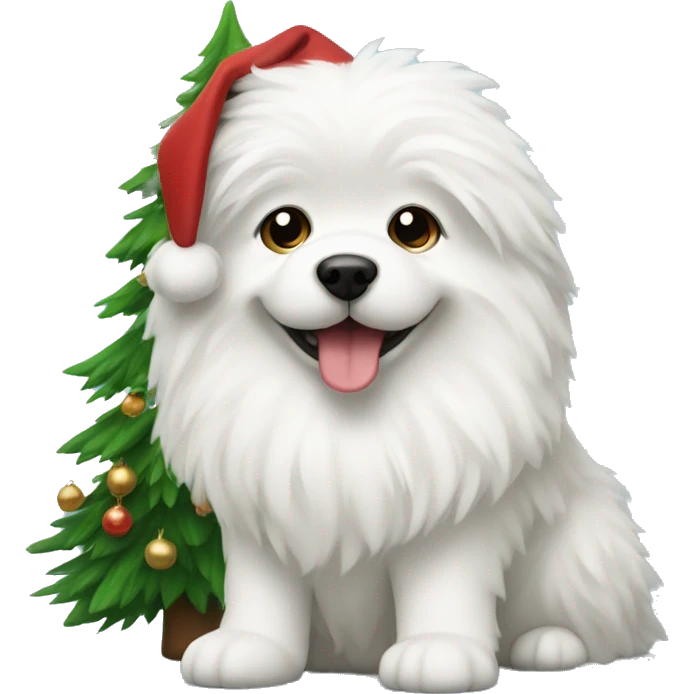  white fluffy dog and Christmas tree emoji