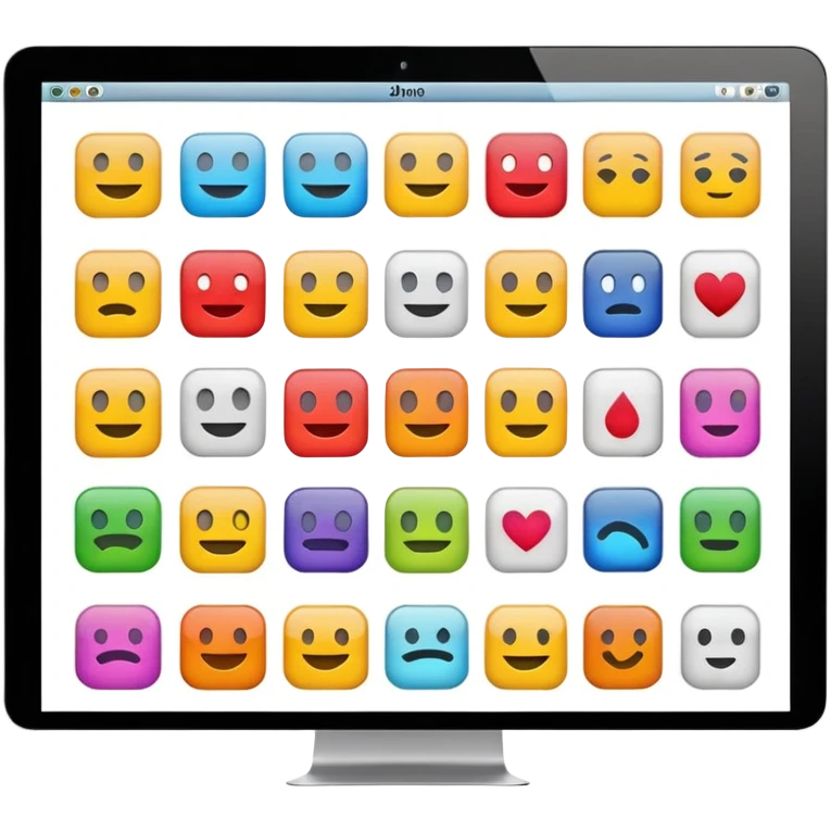 Emoji style simplified iMac screen displaying app icons in grid emoji