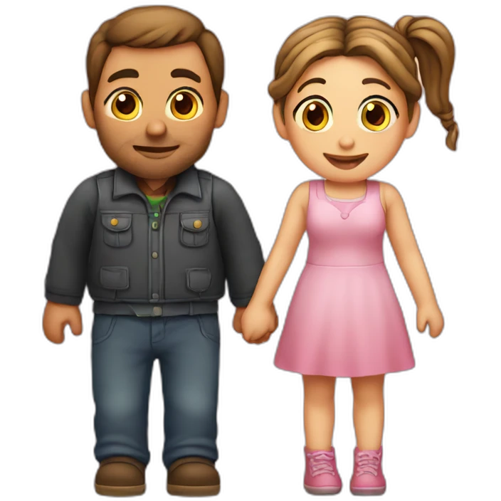 Man loves woman with pigtails, heart between them emoji