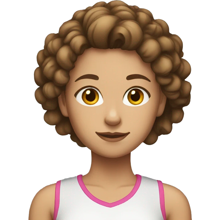 YOUNG WOMAN WITH CURLY, BROWN HAIR. SHE WEARS HER HAIR UP AND SPORTS CLOTHES emoji