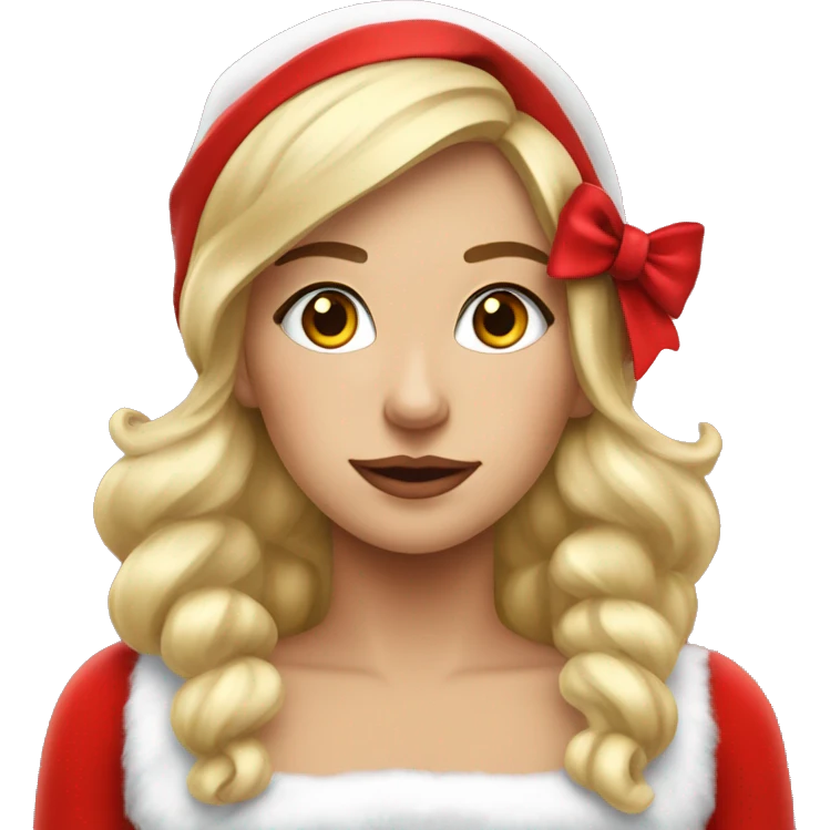 beautiful blonde girl in mrs. claus outfit christmas bows emoji
