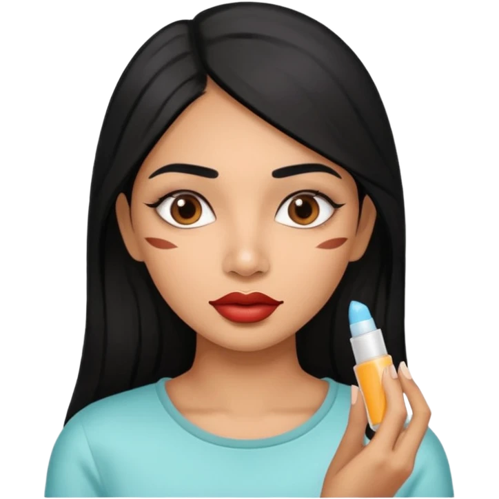 A gorgeous indian with black hair women applying lipbalm on her brown lips emoji