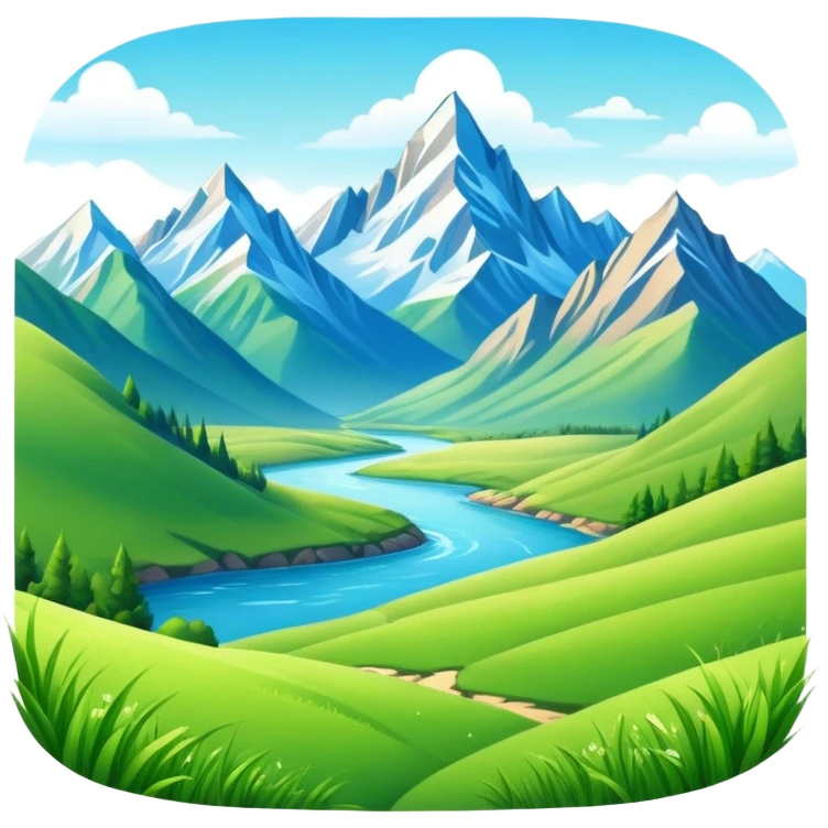 Mountain valley landscape with peaks and valleys emoji