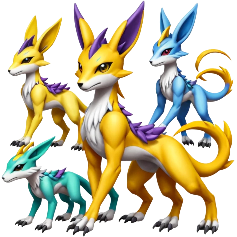 Colorful Meloetta-Bolthund-Renamon-Wargreymon-Sergal-Pokémon-Digimon-Fakémon-fusion-hybrid-creature emoji