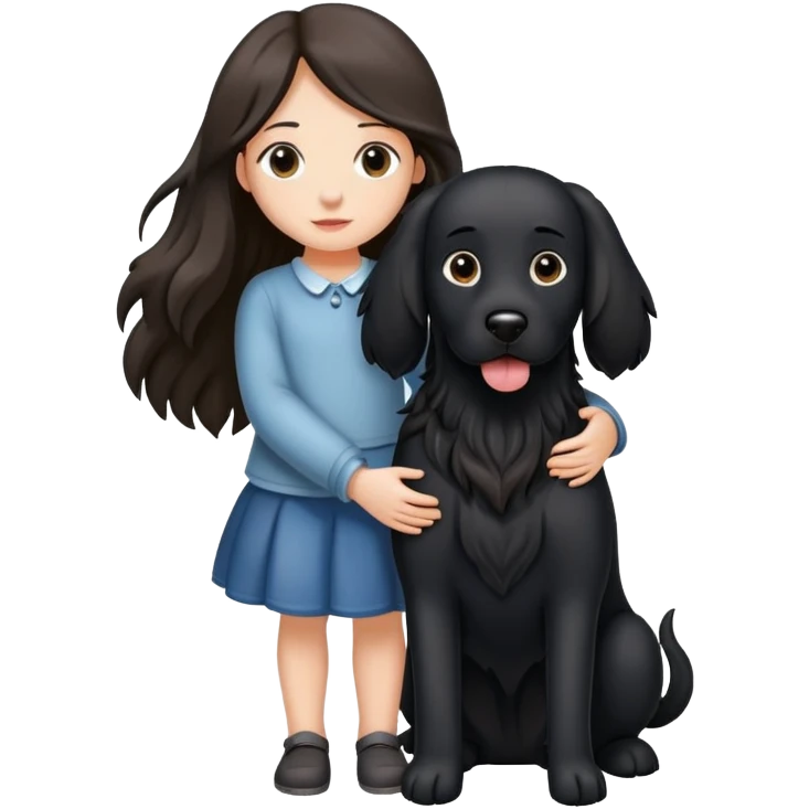 A long-haired girl is holding a big black dog with standing ears emoji