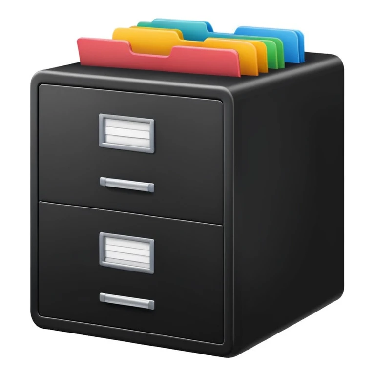 black filing cabinet with colorful folders emoji