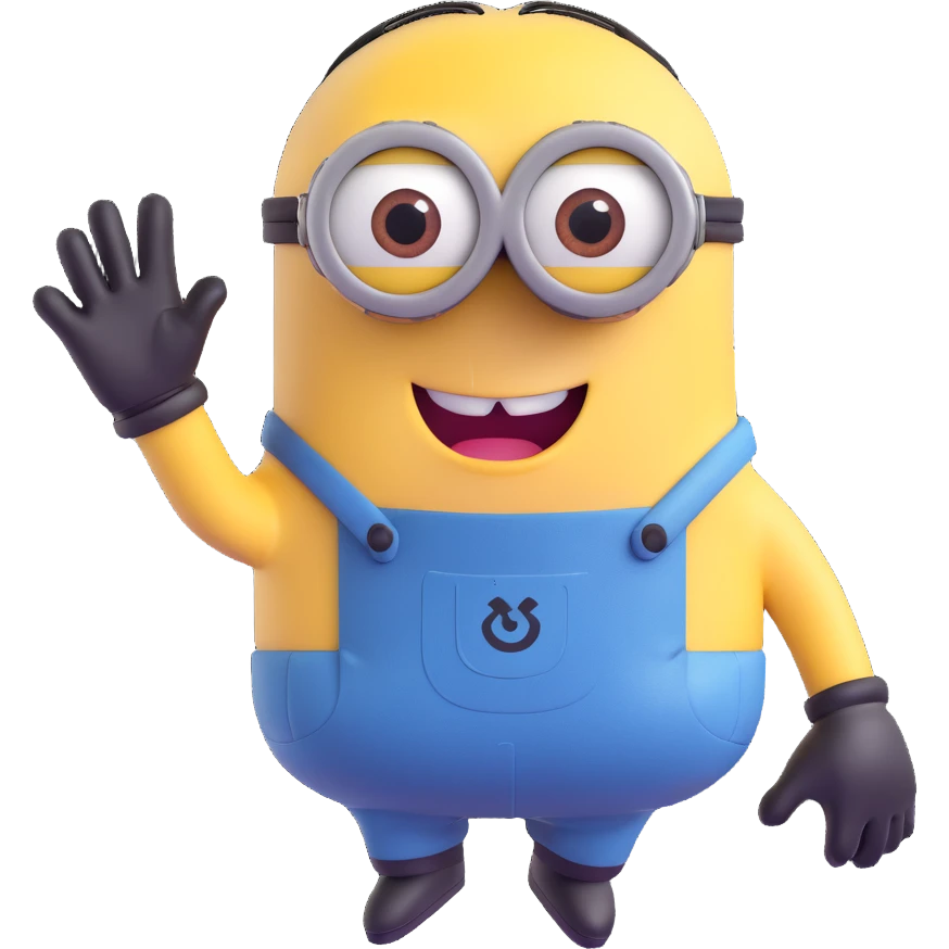 minion waving with goggles and gloves cheerful expression emoji