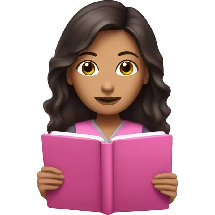 dark brunette hair woman studying pink notebook  emoji