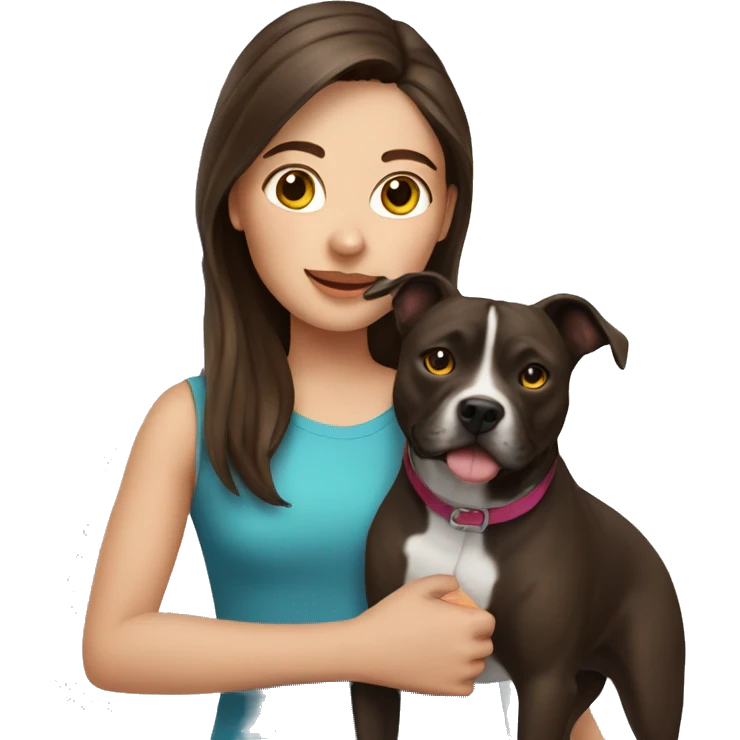 brunette girl with staffy dog emoji