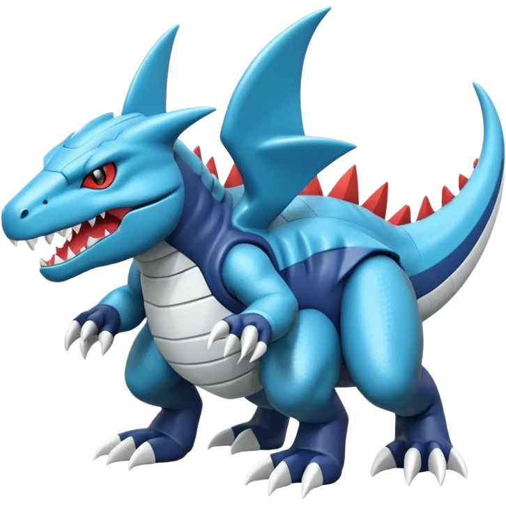 Futuristic soft smooth glossy metallic white and cyan Tyrunt-Aggron-Feraligatr-Garchomp-fusion emoji