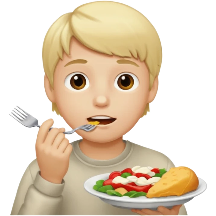 Ребенок мальчик блондин кушает еду emoji