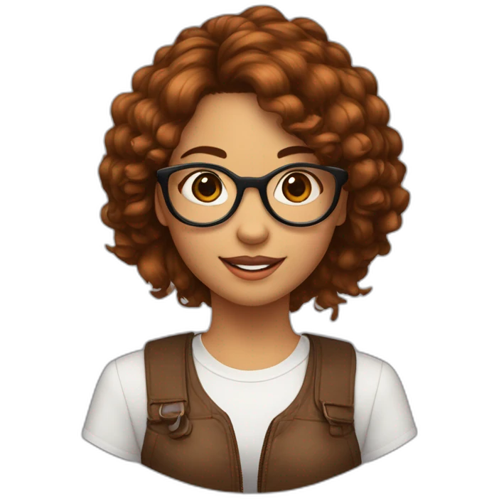 Jeune fille au cheveux marron et avec des tâches de rousseurs et des lunettes emoji