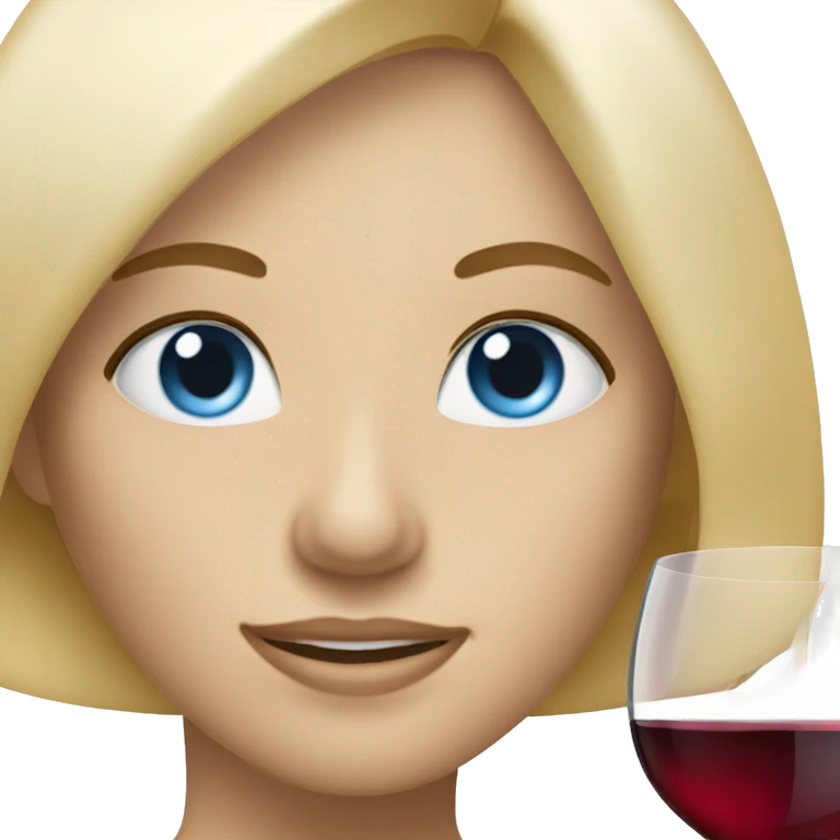A blonde woman with blue eyes holding up a wine glass to make a toast emoji