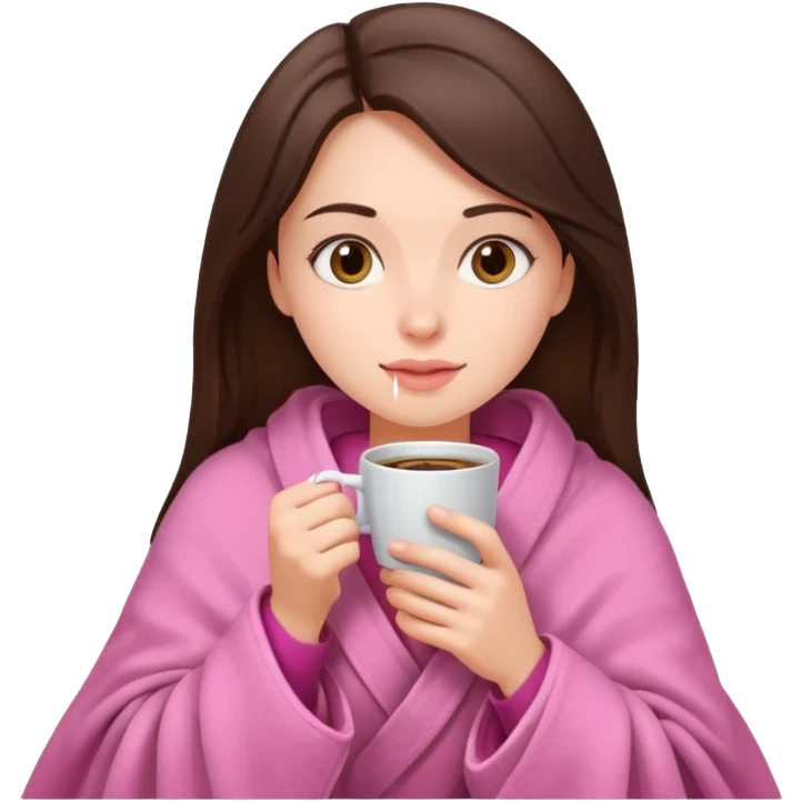 Brunette girl in pink blanket drinking coffee emoji