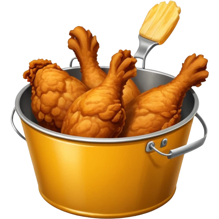 fried chicken much bigger than the silver steel bucket, slightly angled side perspective emoji