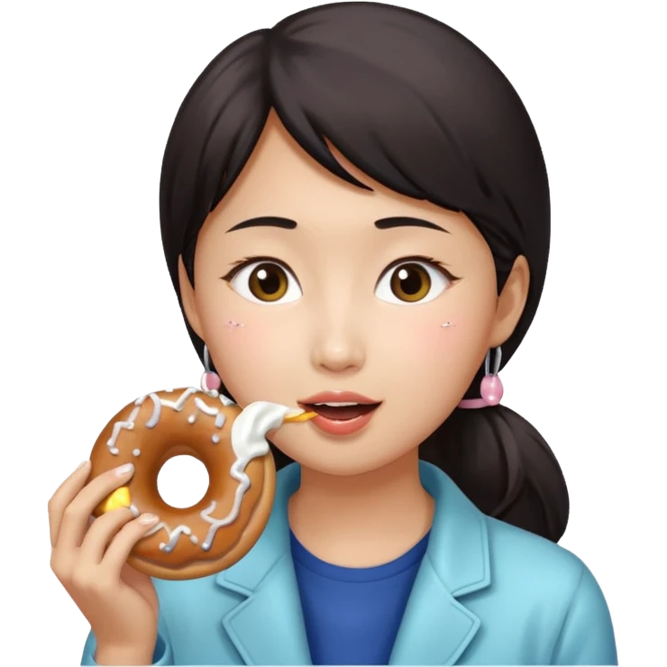asian woman eating donut emoji