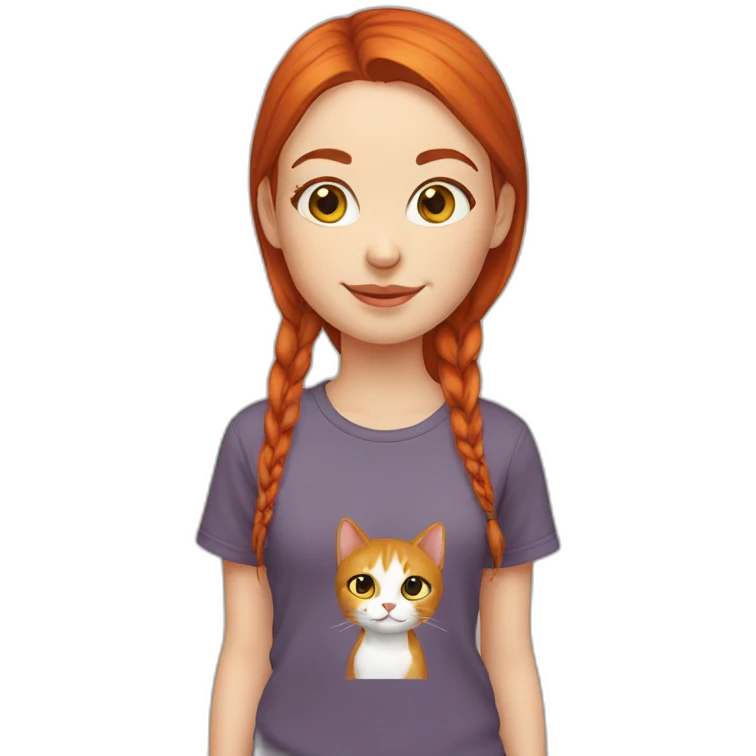 redhead girl with cat t-shirt emoji