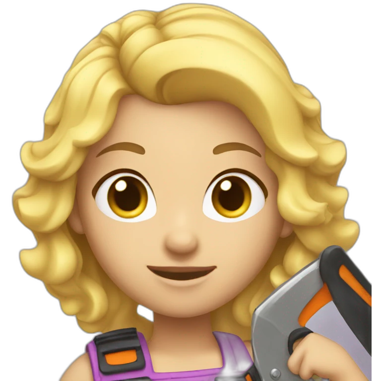 a cartoon girl with blonde hair holding a chainsaw emoji
