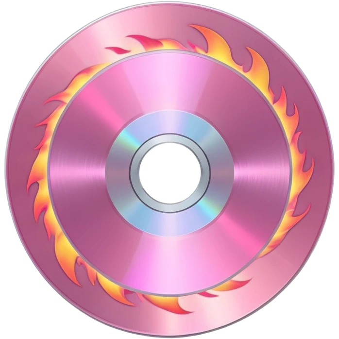 A minimalist CD disc with subtle pink flames, glowing effect emoji