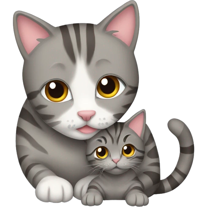 a grey tabby cat and a brown tabby cat hugging emoji
