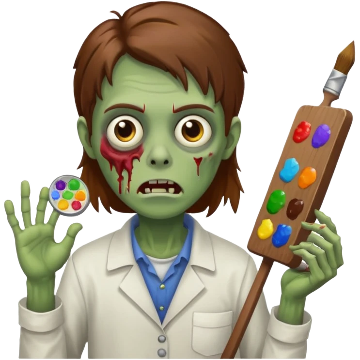 painter zombie with brown hair and art item emoji