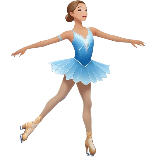 An icon showing a graceful figure skater performing a spin on the ice in a grand ice palace. The rink is illuminated by soft light beams, with cheering spectators in the stands. Snowflakes gently fall, adding to the magical atmosphere. Transparent background highlights elegance and artistry. emoji