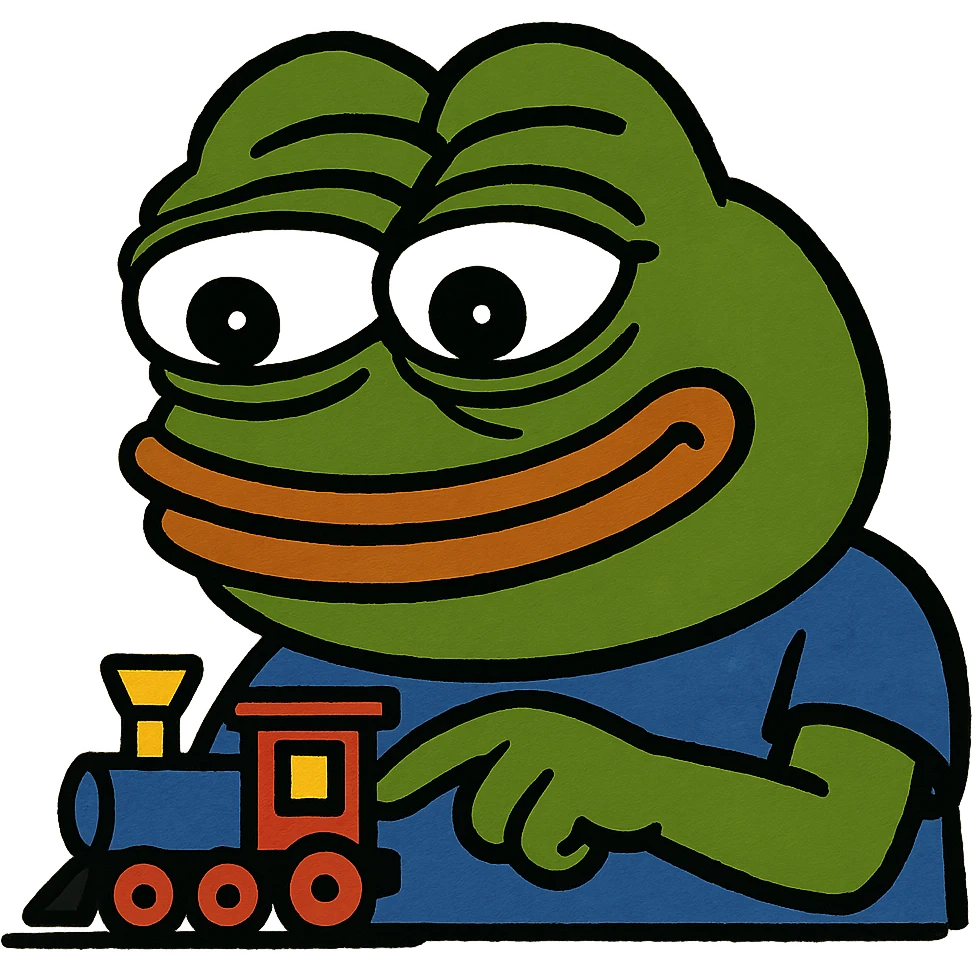 pepe playing with train emoji