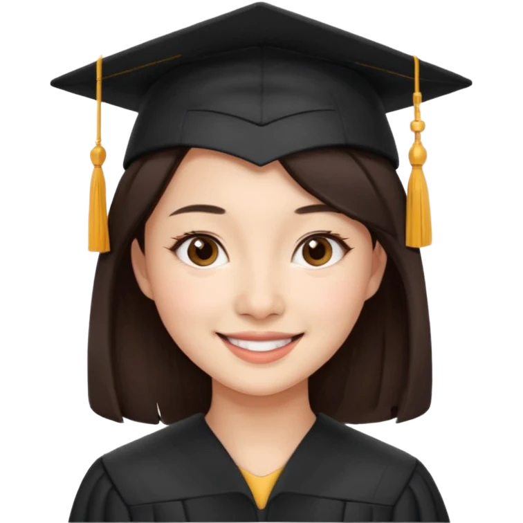 带着学士帽的，深棕色头发，黄种偏白皮肤的，高鼻梁，不戴眼镜的女博士生 emoji