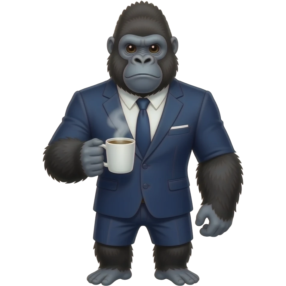 Gorilla with a suit on and coffee emoji