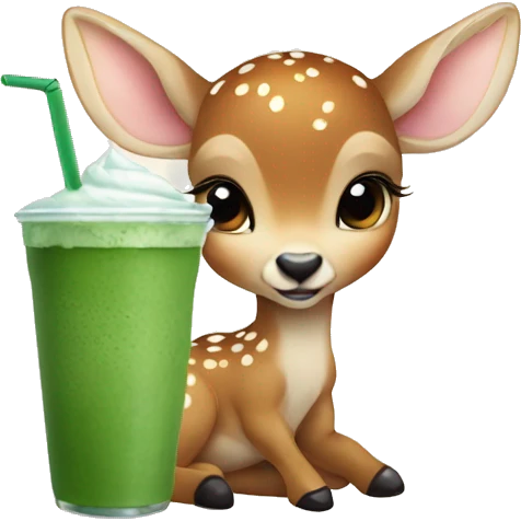 baby deer drinking iced matcha latte  emoji