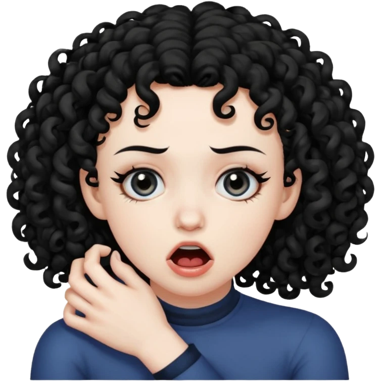 Black curly hair strangling self with x eyes emoji