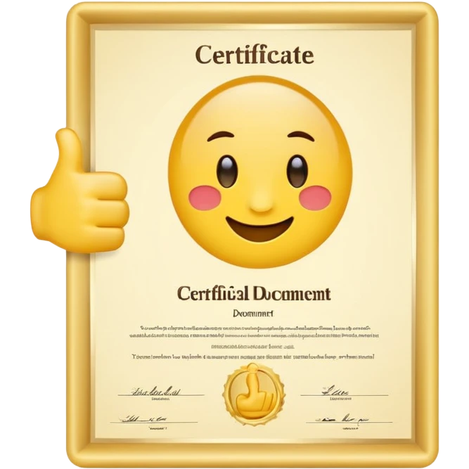 A simple emoji of a certificate document with a seal and a thumbs-up symbol, representing qualification or certification emoji style emoji