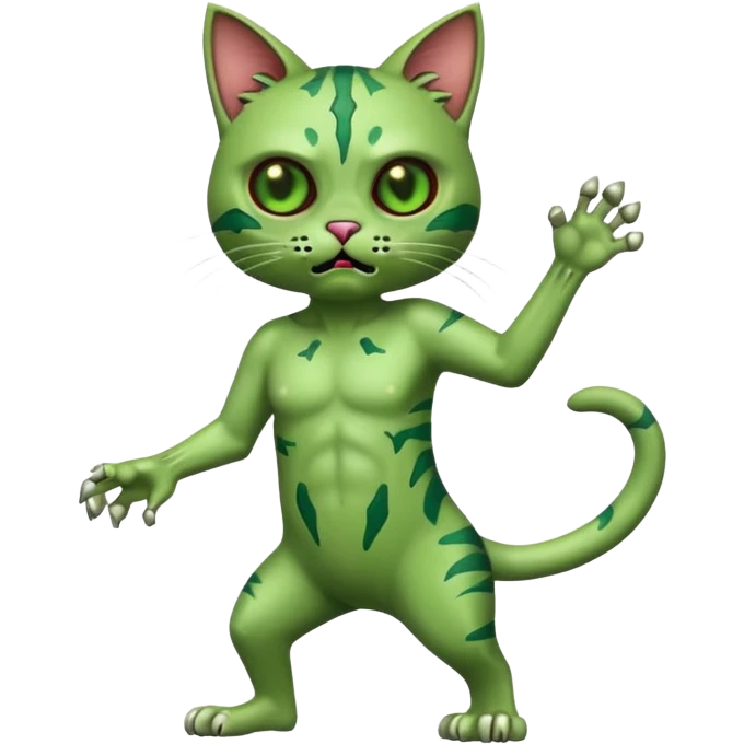 green zombie cat full body with action pose emoji