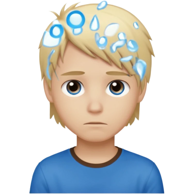 boy with blonde hair emo, shirt color brown, and color eyes blue emoji