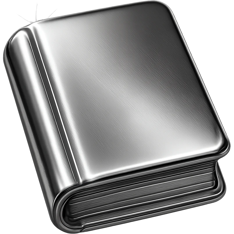 book emoji, chrome metallic style, emphasize sparkle emoji