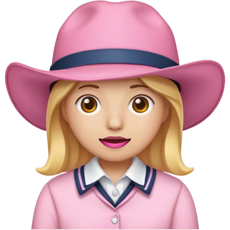 A 🤠 emoji but with a preppy pink hat and the mouth closed emoji