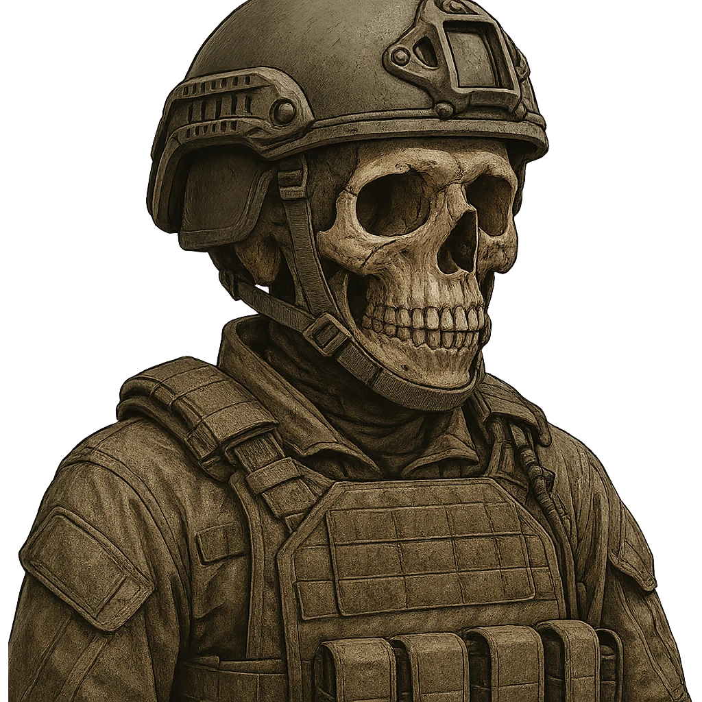 skull with a tactical vest and army helmet, modern military style, no background emoji