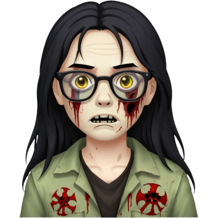 franja, oculos, cabelo preto e longo, e zumbi emoji