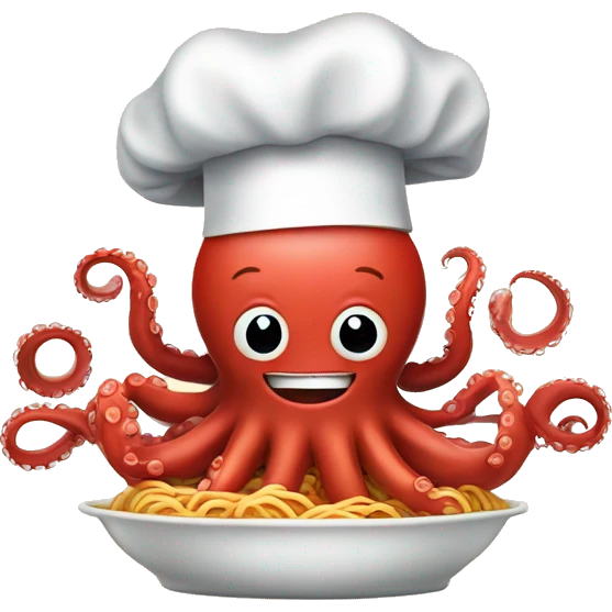 red octopus with a chef's hat cooking ramen emoji