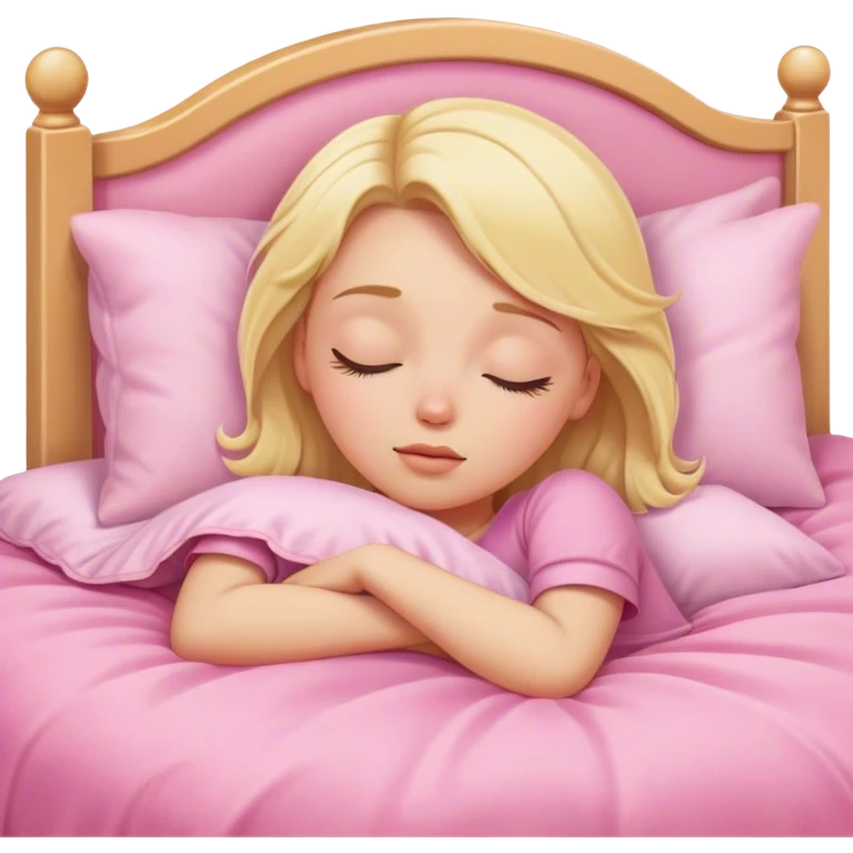 blonde girl asleep in pink bed emoji