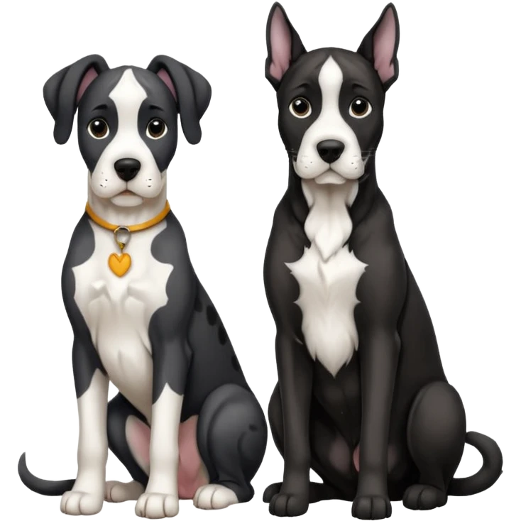 Adult Black and white great dane dog with cropped ears sitting with a small black and white cat emoji