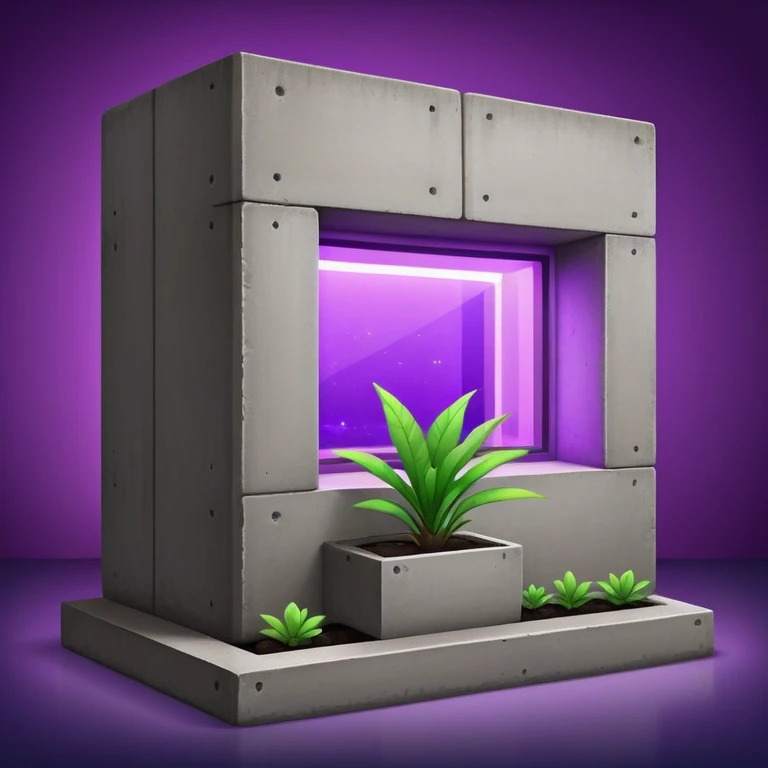 Rectangular concrete structure at night with one bright purple window from plant grow lights emoji