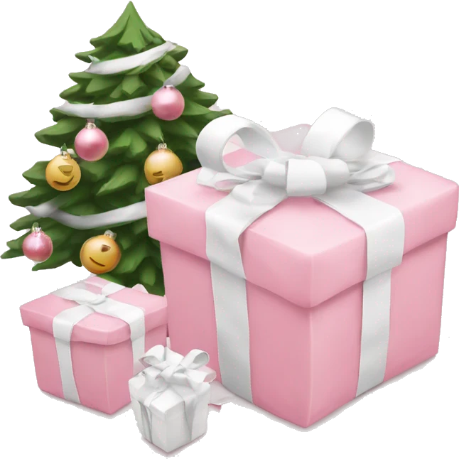 Light pink Christmas gifts under a white Christmas tree  emoji