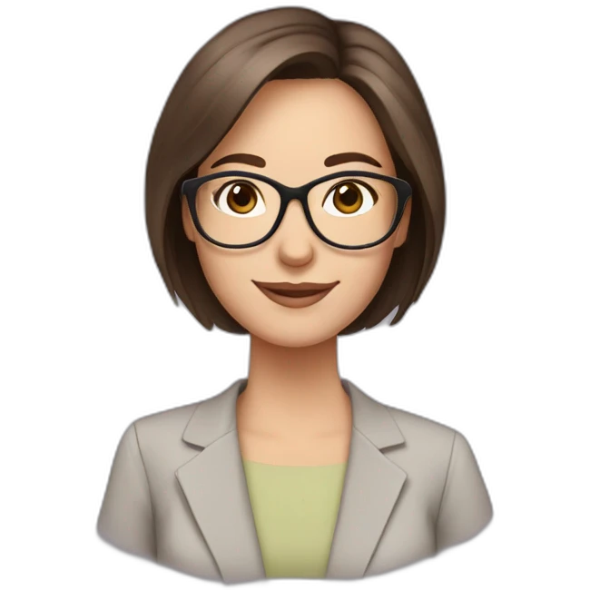 A beautiful teacher with straight brown hair and pastel-colored glasses emoji