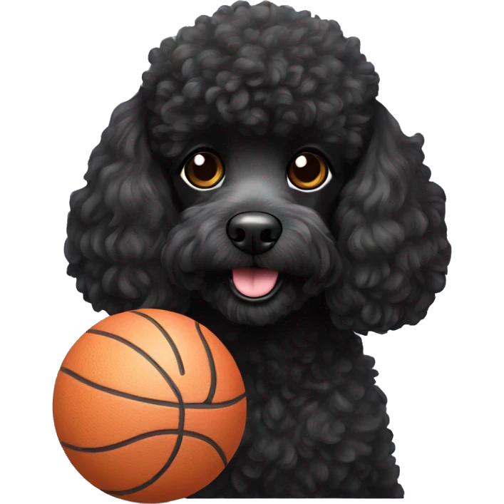 Black poodle dog with ball  emoji