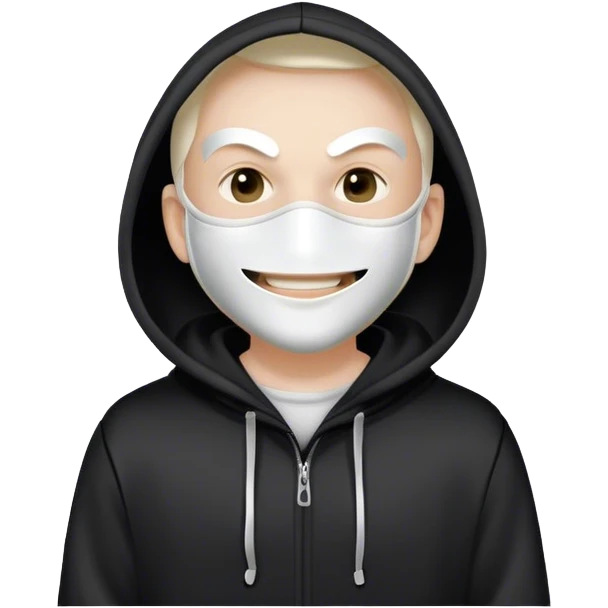 A serial killer wearing a white mask and a black hoodie and smiling emoji