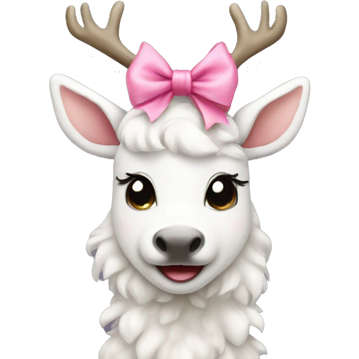 Cute, white feminine reindeer with pink bow emoji