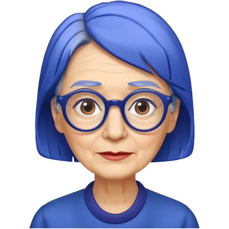 old lady with cobalt hair, wearing glasses, long face, side part 7/3  emoji
